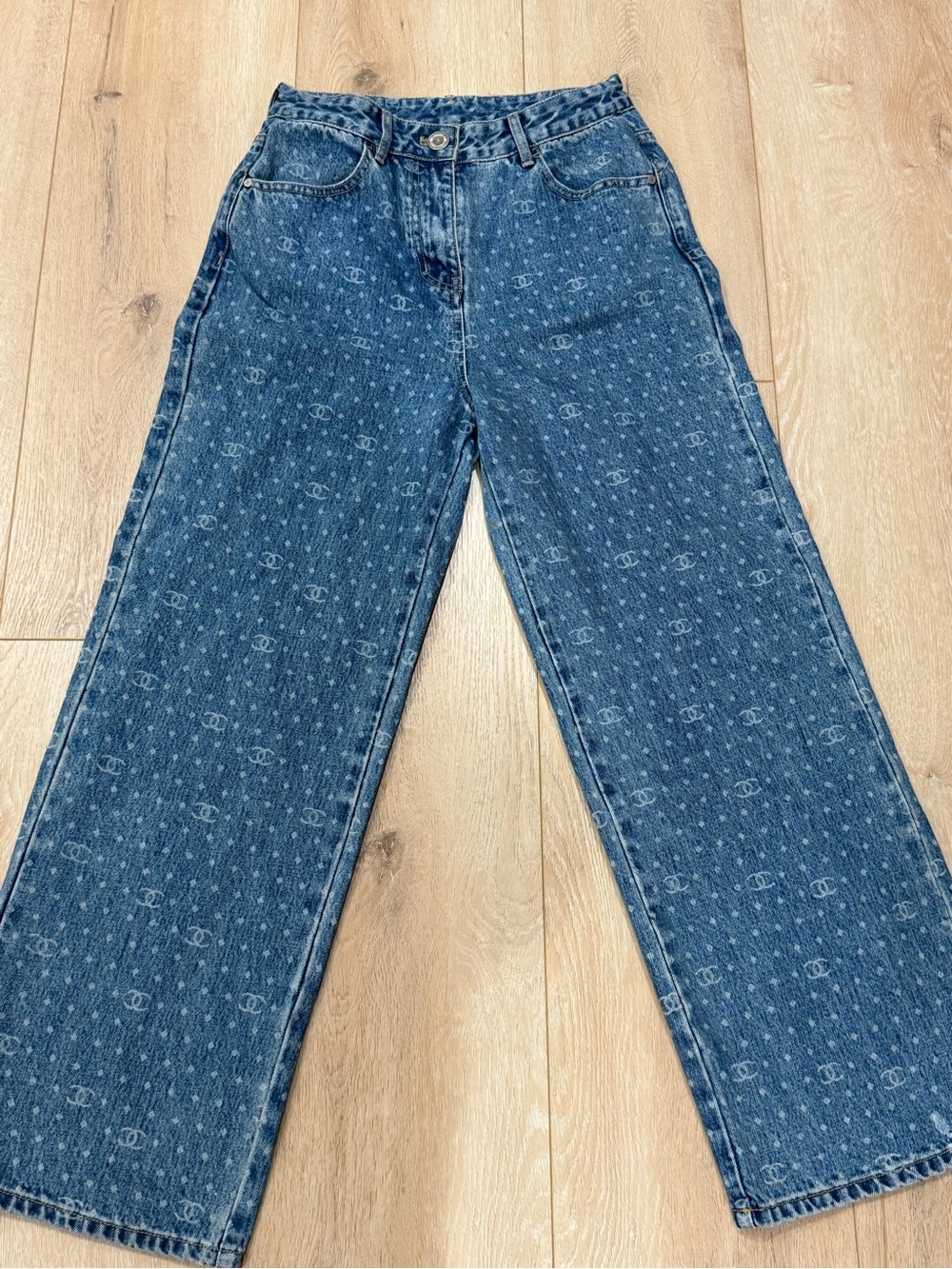 Chanel Blue Wide-Leg Women's Jeans - CC stretching